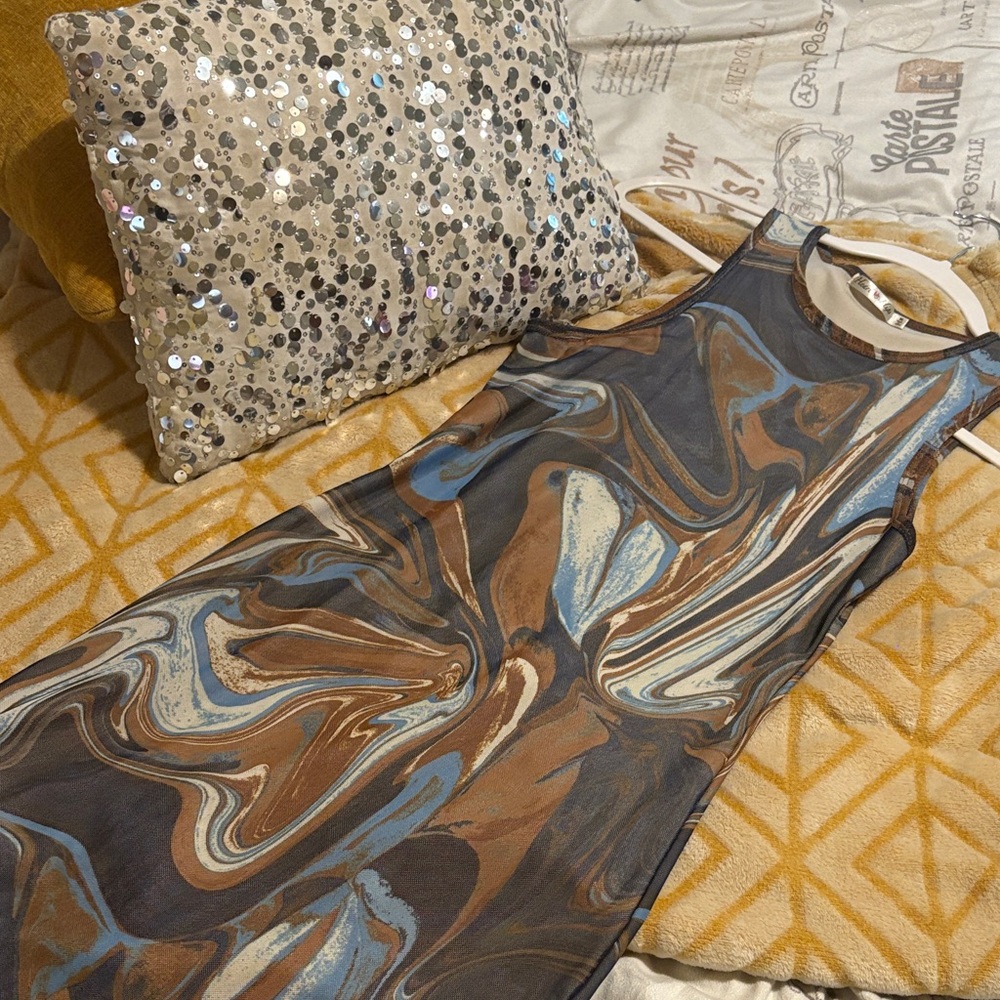 Heart Hips Blue and Brown Patterned Dress